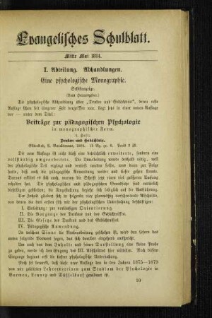 ¬Eine¬ psychologische Monographie : Selbstanzeige