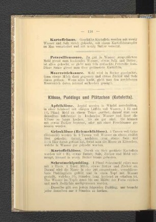 Klösse, Puddings und Plätzchen (Koteletts).
