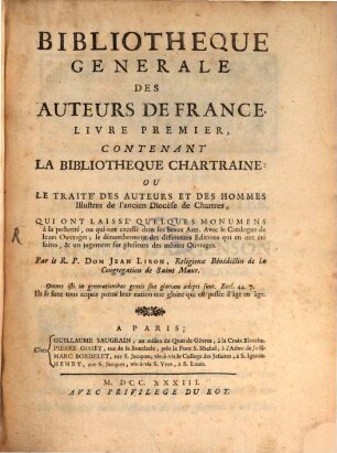 Bibliotheque générale des auteurs de France