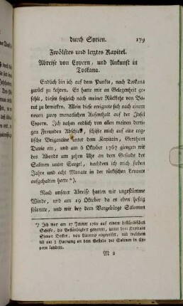 Zwölftes und letztes Kapitel. Abreise von Cypern, und Ankunft in Toskana.