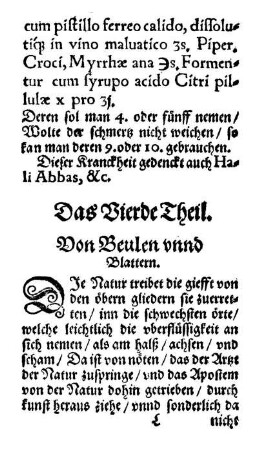 Das Vierde Theil. Von Beulen unnd Blattern.
