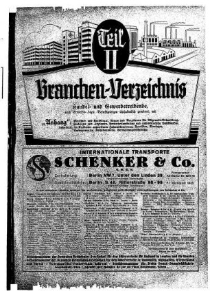 II. Teil Branchen=Verzeichnis