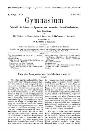 Über die Aussprache des lateinischen c und t : (Schluß)
