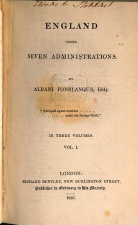 England under seven administrations : in three volumes, 1