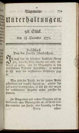 98 Stück. den 18 December 1771.