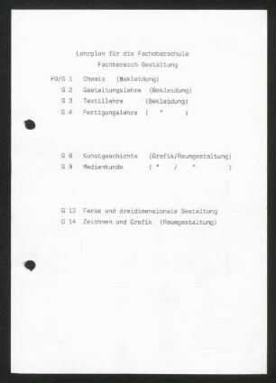Lehrplan für die Fachoberschule Fachbereich Gestaltung