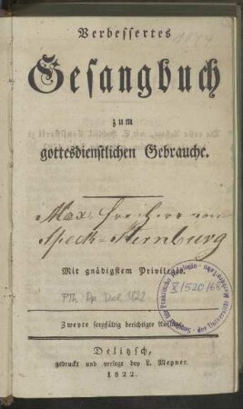 Verbessertes Gesangbuch zum gottesdienstlichen Gebrauche : mit gnädigstem Privilegio