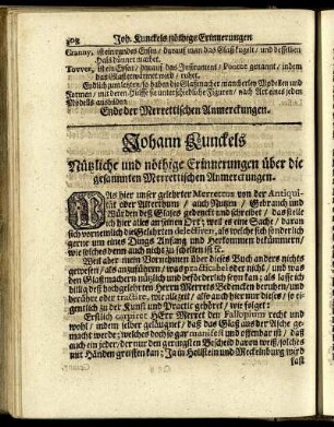 Johann Kunckels Nützliche und nöthige Erinnerungen über die gesammten Merrettischen Anmerckungen.