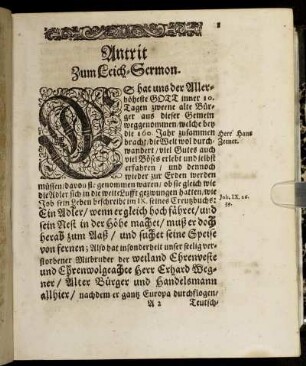Antrit Zum Leich-Sermon.