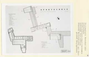 Sportschule, Berlin-Westend (Diplomarbeit bei Kurt Dübbers): Hauptgebäude, Grundrisse Kellergeschoss und Obergeschoss 1:200