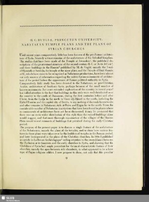 H. C. Butler, Princeton University: Nabataean Temple Plans And The Plans Of Syrian Churches