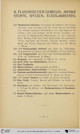 X. Flandrischer Gobelin, antike Stoffe, Spitzen, Textilarbeiten (Nr. 658-674)