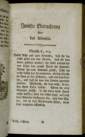 Zwölfte Betrachtung über das Allmosen.