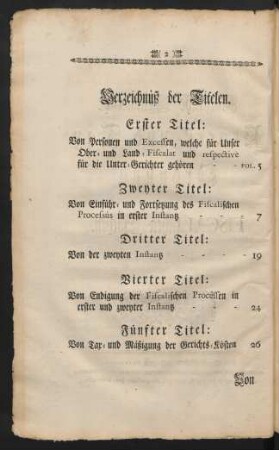 Verzeichnüß der Titelen.