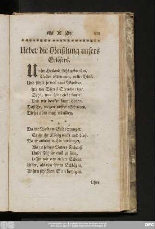 Ueber die Geißlung unsers Erlösers.