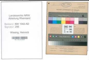 Entnazifizierung Heinrich Wissing , geb. 28.01.1904 (Stadtrentmeister)