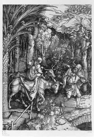 Die Flucht nach Ägypten : Dürer, Albrecht. Die Flucht nach Ägypten. Holzschnitt; 28,8 x 20,6 cm (beschnitten). Um 1503. Dresden: Kupferstich-Kabinett A 948 in A 156, 1