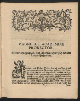 Magnifice Academiae Prorector, Allerseits Hochzuehrende und zum Theil schmertzlich betrübte Trauer-Versammlung