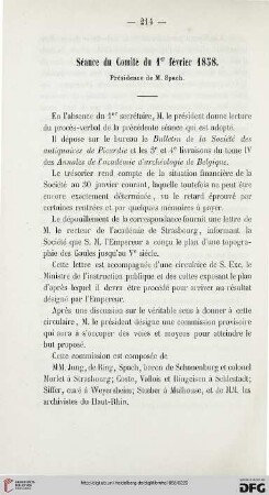 Séance du Comité du 1er février 1858
