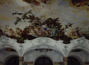 Innendekoration des Gartensaales — Deckendekoration des Gartensaales — Göttermahl und Rast der Diana — Rast der Diana