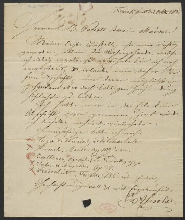 Brief an B. Schott's Söhne : 02.10.1828