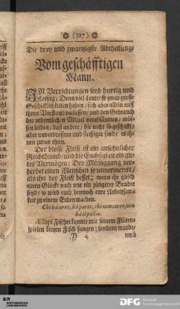 Die drey und zwantzigste Abtheilung/ Vom geschäfftigen Mann.