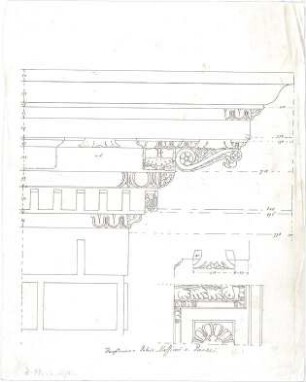 Stegmann, Carl von; Italien; Bauaufnahmen - Hauptgesims vom Palais Maffini in Peruzzi (Ansicht, Details)