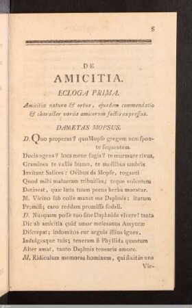 De Amicitia. Ecloga Prima.
