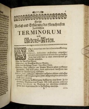 Kurtze Verfaß- und Erklärung der fürnehmsten Juristischen Terminorum und Redens-Arten.