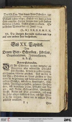 Das XX. Kapitel: Von denen Bitt-Schreiben, Libelien, Supplicationen, Intercessionen, u. g. gl.