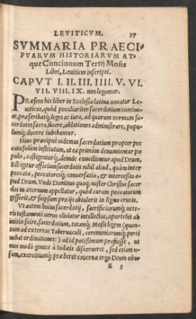 Summaria Praecipuarum Historiarum Atque Concionum Tertii Mosis Libri, Leviticus inscripti.
