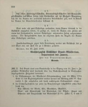 88. Ministerial-Bekanntmachung, betreffend den Nachrichtendienst in Viehseuchenangelegenheiten