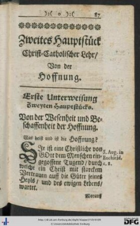Zweites Hauptstück Christ-Catholischer Lehr. Von der Hoffnung.