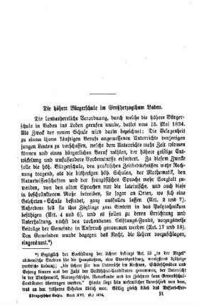 Die höhere Bürgerschule im Großherzogthum Baden