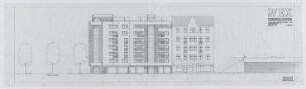 Wohn- und Gewerbebauten (nicht realisiert) – Variante 1: Westansicht. Berlin-Wilmersdorf, Wexstraße 37/Bernhardstraße