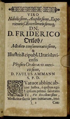 Viro Nobilissimo [...] Dn. D. Friderico Ortlob [...]