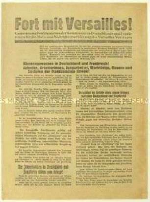 Flugblatt der Kommunistischen Parteien Deutschlands und Frankreichs gegen den Versailler Vertrag und Aufruf zur Reichstagswahl
