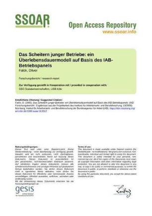 Das Scheitern junger Betriebe: ein Überlebensdauermodell auf Basis des IAB-Betriebspanels