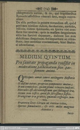 Medium Quintum. Pro sanitate propaganda consistit in moderatione pathematum sive passionum animi