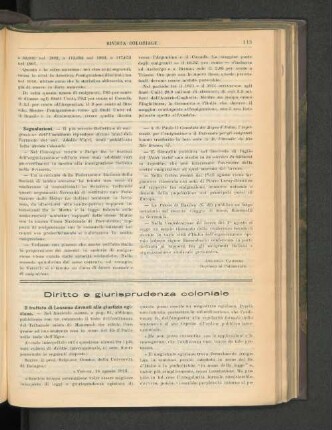 Diritto e giurisprudenza coloniale.