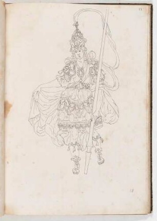 Stehender Krieger in prunkvollem Harnisch mit Lanze, in einem Band mit Antikischen Figurinen und Pferdedekorationen, Bl. 22
