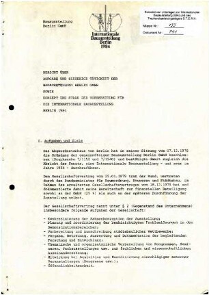 Tätigkeitsbericht: Bauausstellung Berlin GmbH 1982