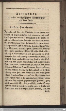 Zueignung an meine werthgeschätzten Weltmitbürger auf dem Lande