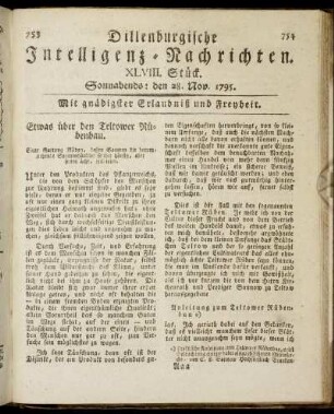 XLVIII. Stück. Sonnabends: den 28. Nov. 1795.