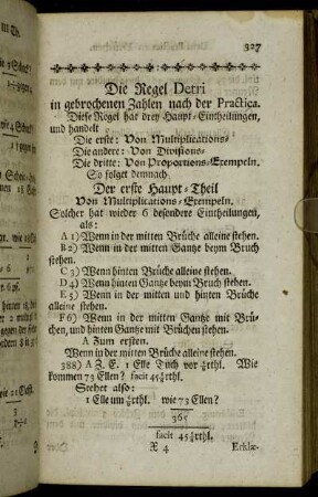 Die Regel Detri in gebrochenen Zahlen nach der Practica.