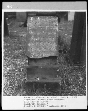 Grabstein von Stefan Simon Guthmann (gestorben 1898.01.10)