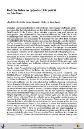 Karl Otto Kaiser ins (ge)rechte Licht gerückt