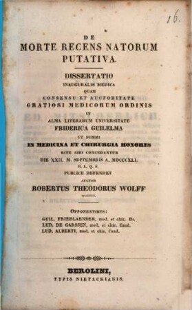 De morte recens natorum putativa