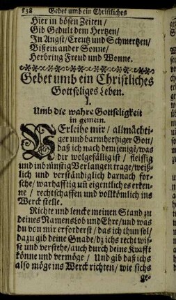 Gebet umb ein Christlichens Gottseliges Leben.