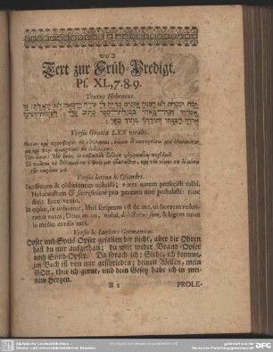 Text zur Früh-Predigt. Ps. XL, 7.8.9